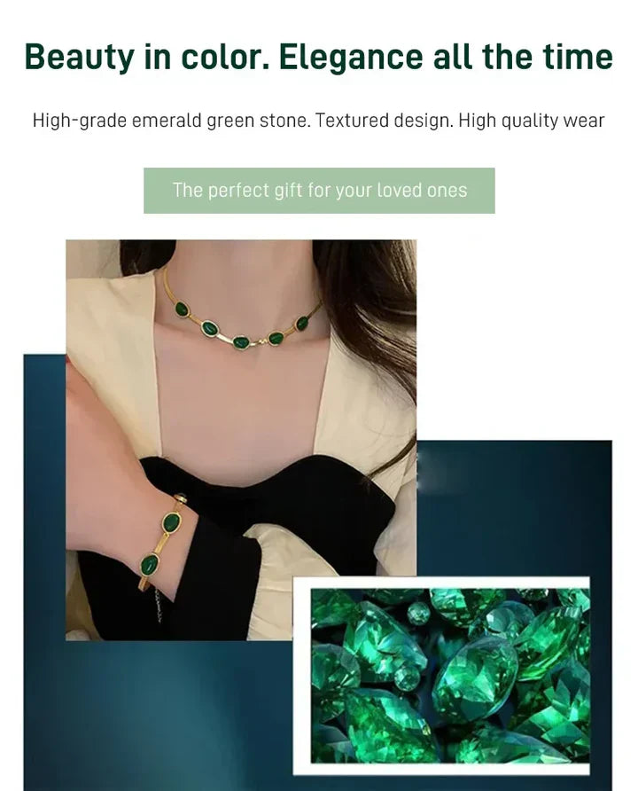 Emerald necklace earrings bracelet