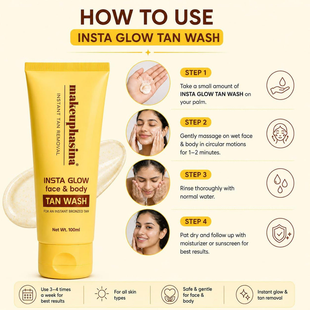 Makeuphasina Face & Body Tan Wash | Insta Glow Tan Removal