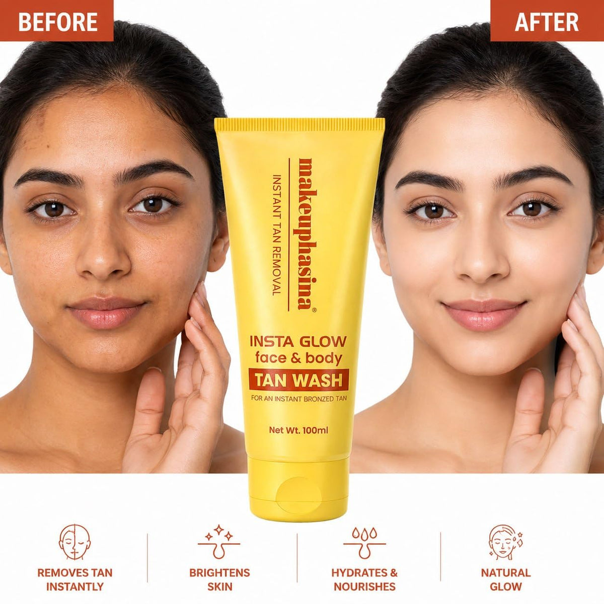 Makeuphasina Face & Body Tan Wash | Insta Glow Tan Removal