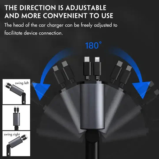 4 IN 1 Retractable Car Charger USB Type C And IOS Cable
