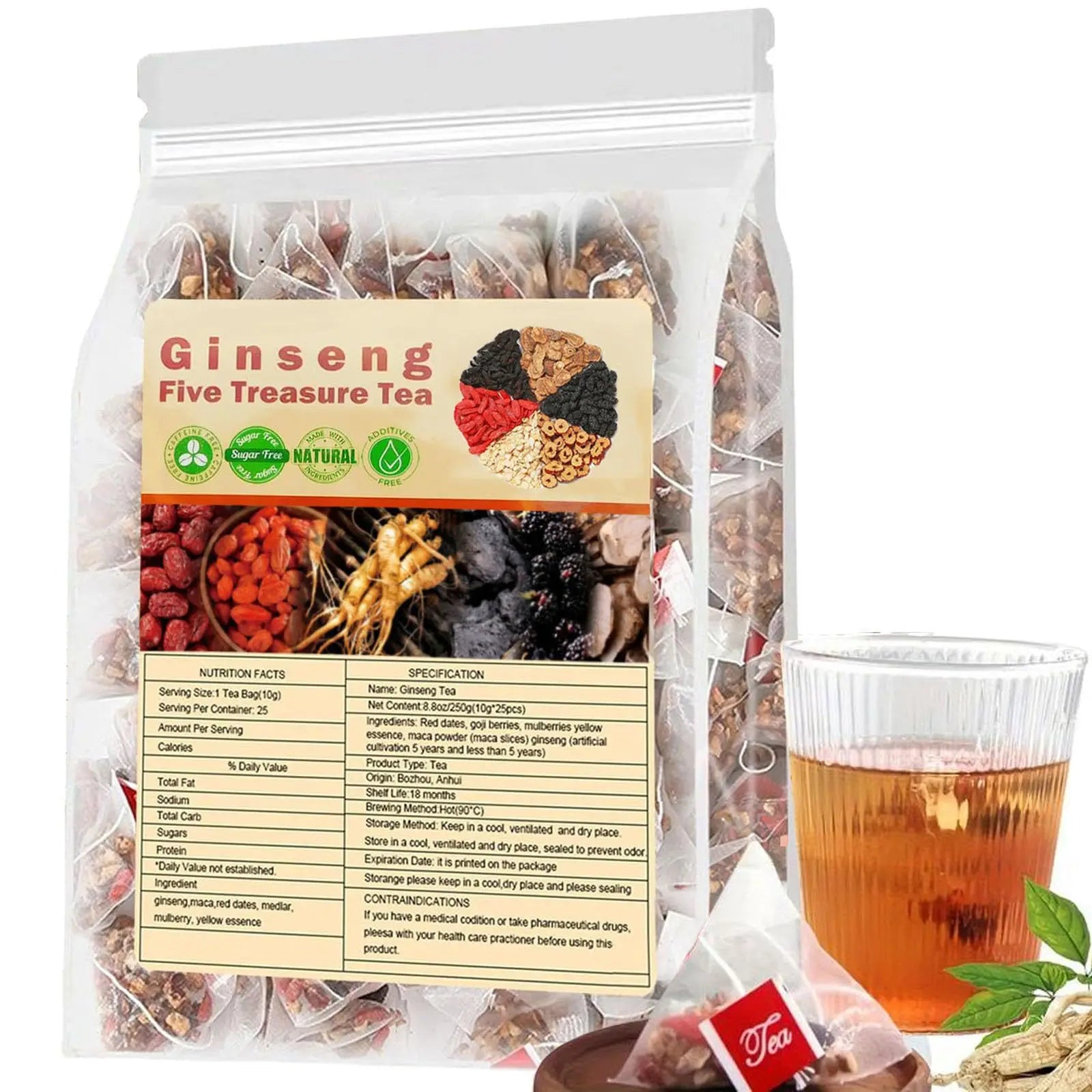 Blended Five Treasure Ginseng Maca Flavor Tea For Men&woman