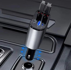 4 IN 1 Retractable Car Charger USB Type C And IOS Cable